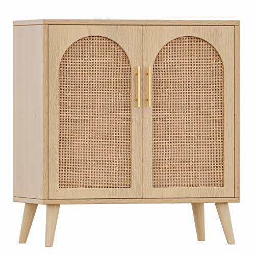 Rovaurx Rattan-Aufbewahrungsschrank mit Türen, moderner Akzent, Badezimmer-Bodenschrank, Sideboard, Buffet für Wohnzimmer, Eingangsbereich, Esszimmer und Küche, Natur BMGZ108M
