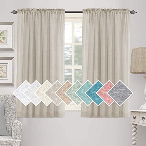 Leinen Gardinen,Halbtransparent Leinenvorhang Voile, Wohnzimmer Vorhang Leinenoptik Gardienen,für Schlafzimmer, Wohnzimmer, 2er Set (Flaxen,132×213cm)