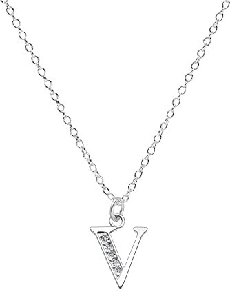 Kraven S925 Silver Initial Necklace Charm Necklace, Dainty Cubic Zirconia Letter Dainty Necklaces Jewelry Birthday Gifts for Women Girls (V)