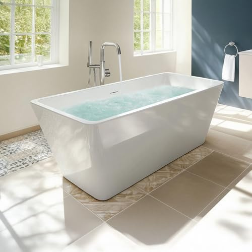 Go Bathrooms Freestanding Bath 1500mm x 705mm Luxury White Deep Soak Bathtub Strong Double Ended Acrylic Bath Includes White Waste & Overflow | Elisa