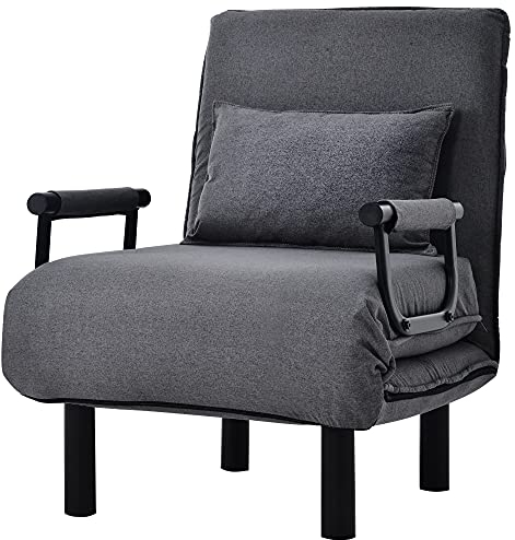 kubeier Klappsofa klappbar Schlafsessel, Einzelsofa mit Armlehne & Rückenkissen, Klappsessel verstellbar, Bodenstuhlsofa gepolstert, Liegesessel Haus & Büro mit 6 Positionen, bis 150KG,Grey