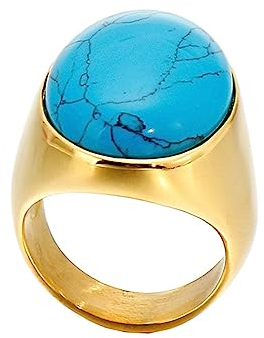 Beydodo Edelstahl Ringe Frauen, Ring Personalisiert mit Oval Türkis Siegelring Partnerringe Damen Ringe Gold Nickelfrei Gr.60 (19.1)