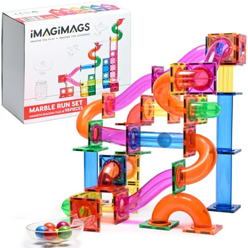 Imagimags 98-teilige Magnetische Kugelbahn mit Holzkugeln & Heft | Ideenheft, MINT-Konstruktionsspielzeug, ab 5-12 Jahren