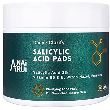 ANAiRUi Salicylic Acid Pads, Skincare Daily Pads for Breakouts & Blackheads, Acne & Blemishes, Exfoliating Face Pads with Witch Hazel, Vitamins B5 & E, 80 Count