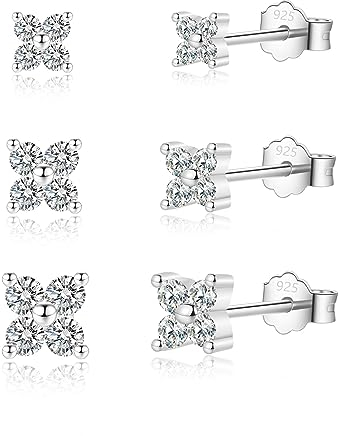 Ohrstecker Set | 3 Paar Ohrringe Silber 925 mit Zirkonia Funkelnd Klein Ohrstecker Silber für Damen Herren Mädchen Zierliche Knorpel Tragus Helix 2,5mm/3,5mm/4mm