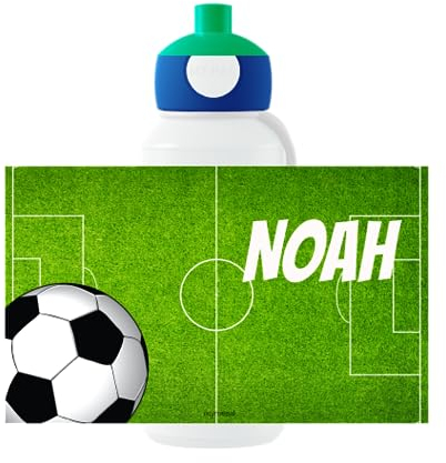 Mepal Personalisierte Trinkflasche mit Namen - Wasserflasche für Kinder Pop-up Campus - Fußball - Auslaufsichere Flasche für Schule - BPA-frei & Spülmaschinenfest - 400 ml - Fußballplatz