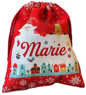 GRAVURE CONCEPT Personalisierbare Weihnachtssack aus Hanfgewebe – Geschenktüte für Weihnachten mit Namen personalisiert