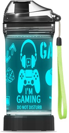 OkiyiD Game Water Bottle, Game Themed Light Up Sport Cup with 3D Glowing LED Game Light – 14 OZ Tritan BPA Free - Creative Ideal Travel Cup Gift for Kids Girls Boys School Holiday Camping Xmas Holiday