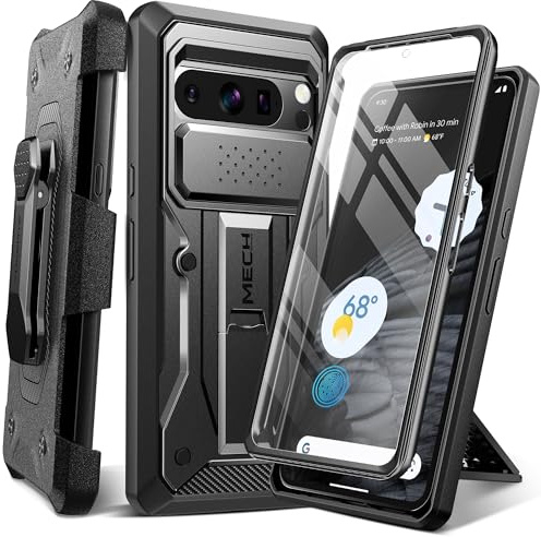 Tongate for Pixel 8 Pro Case(2023), [Bulit-in Slide Camera Cover & Screen Protector] Military Grade Shockproof Rugged 5G Phone Case with Kickstand & Belt Clip for Google Pixel 8 Pro 6.7, Black