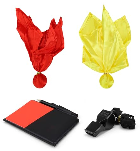 HERKINDNESS Schiedsrichter Set Fussball, Gelbe und Rote Karte Fußball mit Chiedsrichterpfeife und 2 Strafe Flagge, Schiedsrichter Set Fussball, für Fußball Basketball, Schulsport