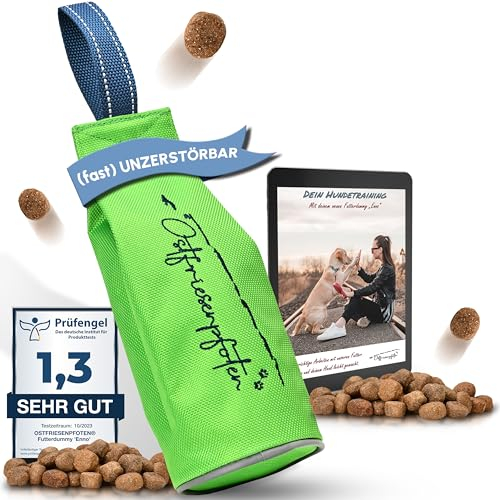Ostfriesenpfoten® - extrem strapazierfähiger Futterbeutel 'Enno' | ohne Metallösen | Neongrün | Größe L | geeignet für alle Hunderassen - waschbarer Futterdummy inkl. eBook für Dein Agility-Training