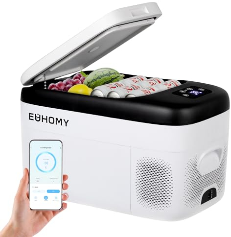 EUHOMY 25L Camping Fridge Freezer with APP Control, 12V/240V Dual Voltage, -20℃ to 20℃ Ultra-Quiet Compressor Car Fridge for Travel, Outdoor Adventures & Home Use