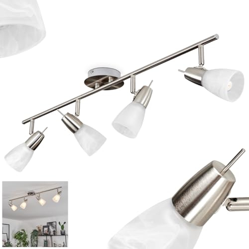 Deckenleuchte Lejsta, moderne Deckenlampe aus Metall/Glas in Nickel-matt/Milchglas, Leuchte mit verstellbaren Schirmen aus Glas (Ø 7 cm), 4-flammig, 4 x GU10 inkl., 400 Lumen, 3000 Kelvin