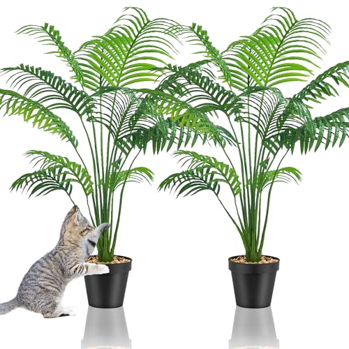 Duscdesp Lot de 2 grandes plantes artificielles décoratives d'intérieur - Grand palmier - Plantes artificielles en plastique pour intérieur, bureau, maison et extérieur (palmier jaune artificiel)