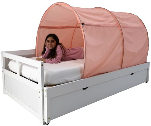 AIR FORT Original DreamFort – Pop-Up-Baldachin, tragbar, für Doppelbett, leuchtet im Dunkeln, Sterne (Pretty in Pink)