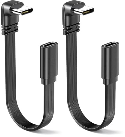 JUXINICE 90 Degree Soft USB-C Extension Cable Flat 4inch 2Pack.USB2.0 C Male to Female Adapter, Rightangle USB C to C Cable. Only Compatible with Power of 65W or Less,Not Support Video and OTG