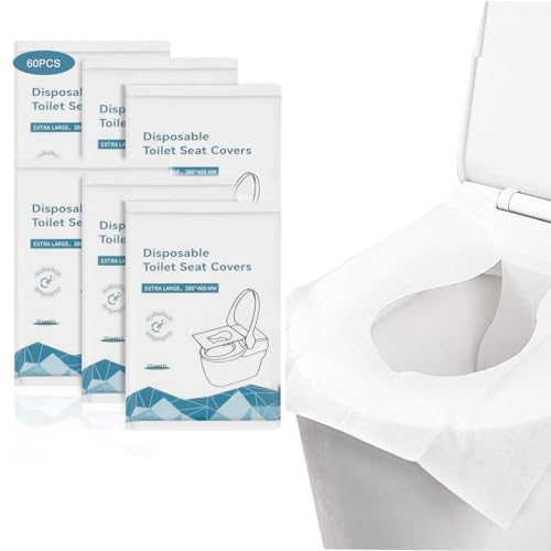 YQBFTC 60 tapas de inodoro desechables, desechables biodegradables para niños/adultos/mujeres embarazadas, cubierta higiénica desechable, ecológica, antibacteriana, para viajes y camping