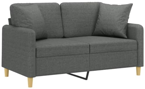 vidaXL Sofa 2 Sitzer, Couch mit Zierkissen, Liegesofa für Wohnzimmer, Polstersofa Sessel Relaxsofa Loungesofa Relaxcouch, Dunkelgrau Stoff