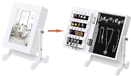 LEADZM Tischspiegelschrank, abschließbarer Schrank, Schmuckaufbewahrungsschrank, Schmuckaufbewahrungsbox 37 x 10 x 108 cm, Weiß