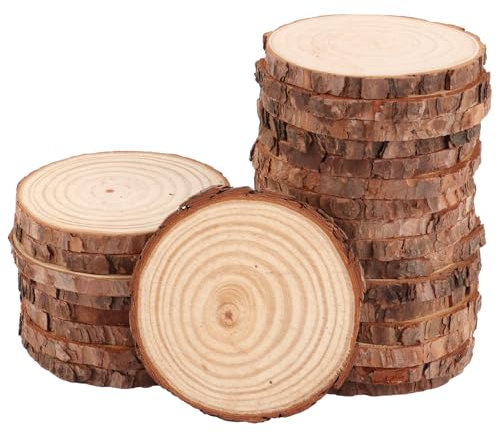 GBACHOOSE 25 PCS Rondin de Bois 11-12cm, Tranches de Bois sans Trou, Rondin de Bois Deco, Rondelles en Bois, Rondin de Bois Naturel, Petit Rondin de Bois pour Bricolage, Artisanat, Décorations de Noël