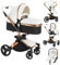 Nine point nine PU-Leder Kinderwagen 3 in 1, Kinderwagen Set mit 360° Drehbarem Cabrio-Sitz, Kombikinderwagen 3 in 1 mit Großer Bequemer Babywanne, Kinderwagen Rahmen Aluminiumlegierung (906 White)
