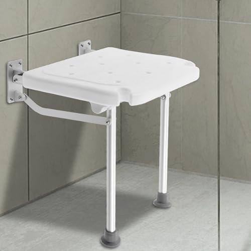 Chaise de douche pliable murale pliable - Douche avec pieds antidérapants - Chaise de bain - Tabouret de douche - Jusqu'à 100 kg - Support en alliage d'aluminium - Pour personnes âgées, femmes