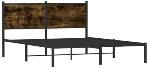 vidaXL Bettgestell, Metallbett Bett mit Kopfteil, Bettrahmen mit Lattenrost, Doppelbett für Schlafzimmer, Metall Räuchereiche 140x190cm