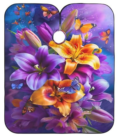 Un vivace bouquet di gigli per parrucchiere, mantella per capelli, 160 x 140 cm, mantelle per il trucco per i clienti, bouquet vivace di gigli, taglia unica, Vivace bouquet di gigli, Taglia unica