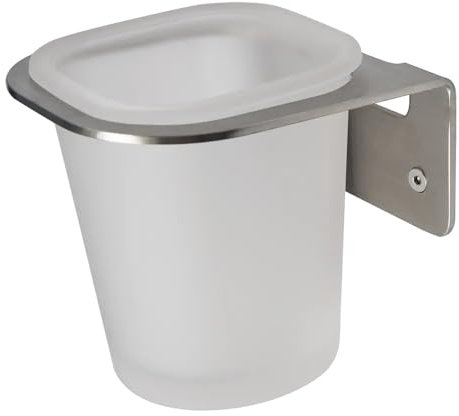 Croydex Columba Industrial Style, Wall Mounted Tumbler Bathroom Mount Brushed Stainless Steel & Frosted Glass Tumbler, Fixings Included.