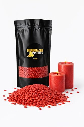 Ubswax Bienenwachs Pastillen Farbig – Für Kerzen DIY & Basteln – Wachspellets zum Schmelzen – Einfache Anwendung (Rot, 500g)