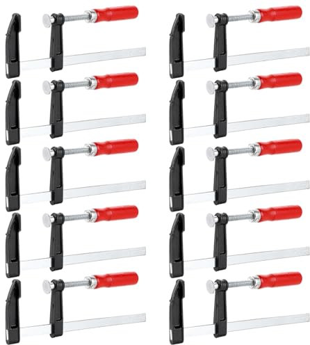 SHUESS 10 Stück Stück Schraubzwinge Komponentengriff 50x150 / 50x200, Spannweite 200 mm, Spanntiefe 50 mm, Temperguss-Stahl Spannbacken, Hohlprofilschiene (50x200)