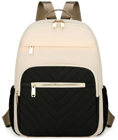 Suweir Rucksack Damen Elegant Klein Rucksack 13,3 Zoll Schulrucksack 2 in 1 Rucksacktasche Cityrucksack Anti Diebstahl Tagesrucksack für Arbeit, Schule, Reisen (Schwarz Beige)
