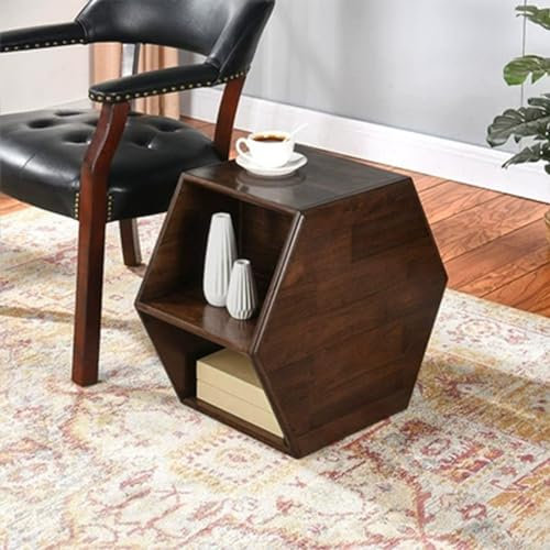 Tavolini in Legno, tavolino Boho con ripiano, Comodino per Piccoli spazi, Camera da Letto, Soggiorno, Ingresso, Fattoria (Colore : Colore Noce Scuro)