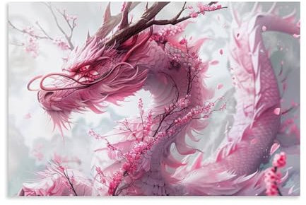 PMLBAOUS Kunstdruck auf Leinwand, Motiv: Kirschblüten-Drache, asiatisches Tier, wunderschöner abstrakter Druck, Poster auf Leinwand, ästhetische Wanddekoration für Zuhause, Zimmer, Büros, Kunstwerk,