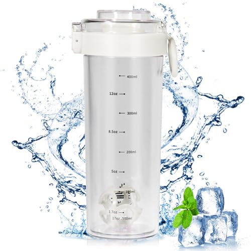 OUOUMUF Shaker,shaker für proteinshakes- für super cremige Fitness Eiweiß Shakes,shaker proteinshaker 500ml - Langlebiger, Auslaufsicherer, Geruchsneutraler Shake Becher BPA-frei(Weiß)