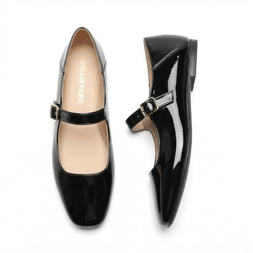 DREAM PAIRS Mary Jane Ballerinas Damen Elegantes | Eckig Zehenpartie Retro Design, Weiches Futter, Verstellbarer Riemen, Metallschnalle, Rutschfeste Sohle, Leicht und Modisch