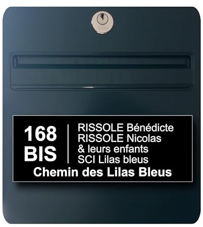 Plaque boite aux lettres personnalisable - 24 x 10 cm - 5 lignes - Numero de maison exterieur - Etiquette boite aux lettres - Nom - Famille - Entreprise - Plaques d'adresses (Noire)