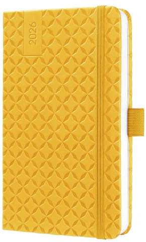 SIGEL J6116 Wochenkalender 2026 A6 gelb, Hardcover, Gummiband, Stiftschlaufe, Einstecktasche, 174 Seiten, vegan, Buchkalender, Terminplaner Kalenderbuch Jolie