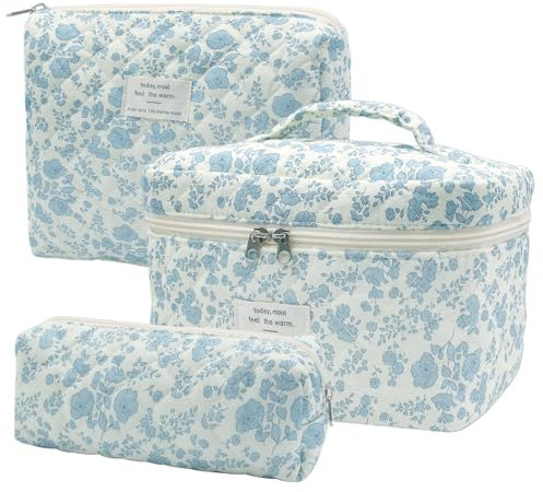 Lot de 3 Trousses de Toilette pour Femme avec Motif Floral - Trousse de Maquillage Portable - Grande Trousse de Toilette pour Femme et Fille - pour Le Quotidien et Les Voyages (Orchidée Blanche)