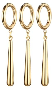 JewelryWe Zoro Ohrringe Ohrclips Herren: 3er Set Gold Edelstahl One Piece Zorro Huggie Creolen Fake Piercing Ohrstecker Clip-On Ohrringe Anime Cosplay Schmuck für Lorenor Zorro Fans Anime-Liebhaber