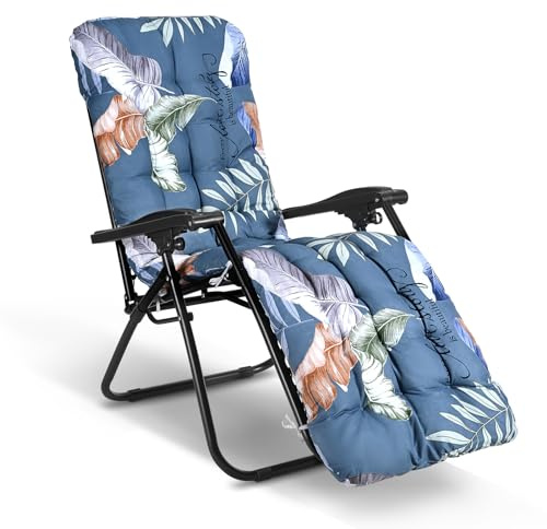 Zyncove Liegestuhl Auflage, Lange Liegenauflage170x53 cm, Tragbarel Auflage für Gartenliegen, Ersatz-Schaukstuhl Bank und Liegestuhl (Blau-Blatt-Liebe)