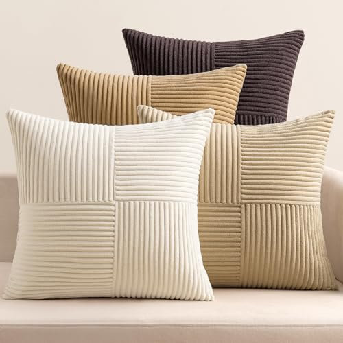 EMEMA Kissenbezug Kordsamt 4er Set Patchwork Kissenhülle 45x45 cm Zierkissenbezug Dekokissen Sofakissen Kord Dekorative Kissen für Sofa Sessel Zuhause Schlafzimmer Kaffee Serie