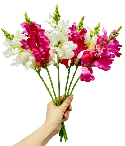 Urier Artificial Delphinium Flowers,Artificial Silk Flowers Hyacinth,Silk Flowers with Stems,Faux Flower Stems for Wedding,Party,Floral Arrangements Home Centerpiece Table Decoration (6, White Red)