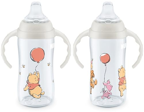 NUK Pooh Bear Training Cup, 300ml, Soft Spout, Easy Grip Handles, BPA Free, Leak Proof (Pack of 2)