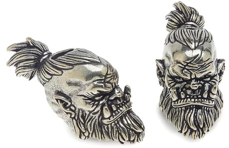 DICOSMETIC 2Pcs Orcish Warrior Head Knife Lanyard Beads Brass Paracord Bead EDC Beard Beads Antique Silver Large Hole Bead Survival Men’s Gifts for Knife Lanyard Keychain Bracelet