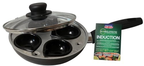COOKSUPREME Induction Egg Poacher, 4 Cup, 20 cm fry pan and aluminium tray, Made in UK With Soft Touch Handle, All Hobs including induction