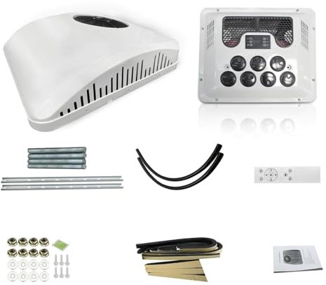 ZEEKYFOR Aire Acondicionado de 7900 BTU para Autocaravana con Calefacción, para Techo de Autocaravana, Camión, Remolque, Barco y Caravana, Color Blanco,12V