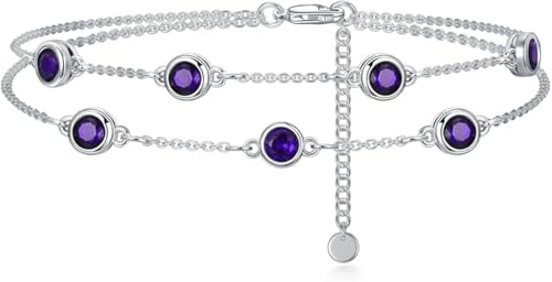 Dorunmo Rundes Geburtsstein-Armband Fußkettchendoppellagige Ketteverstellbar aus 925er Sterlingsilber mit Zirkonia Valentinstag Muttertag Geburtstage Weihnachten für Frauen Freundinnen Mütter