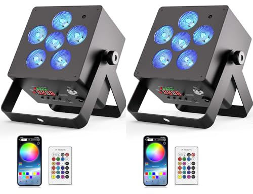 Starlitflow 2PCS 50W Akku LED Par Strahler APP Steuerung, RGBWA UV Bühnenlicht 5200mAh Wiederaufladbarem, Unterstützt IR Fernbedienung, 2,4 GHz Wireless D MX Steuerung für Hochzeits Disco DJ Party