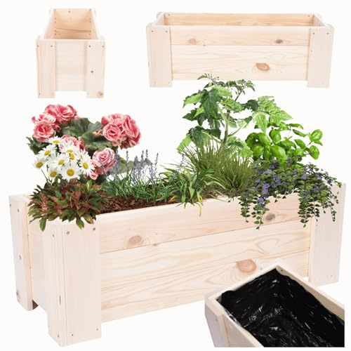 MODO24 Pflanzkübel Holzkübel Pflanzkasten Kiefer30x80x33 cm, Natur | Wetterfester Pflanzkasten & Blumenkasten aus Kiefernholz, Stabile Pflanzbox für Outdoor, Garten, Terrasse & Balkon